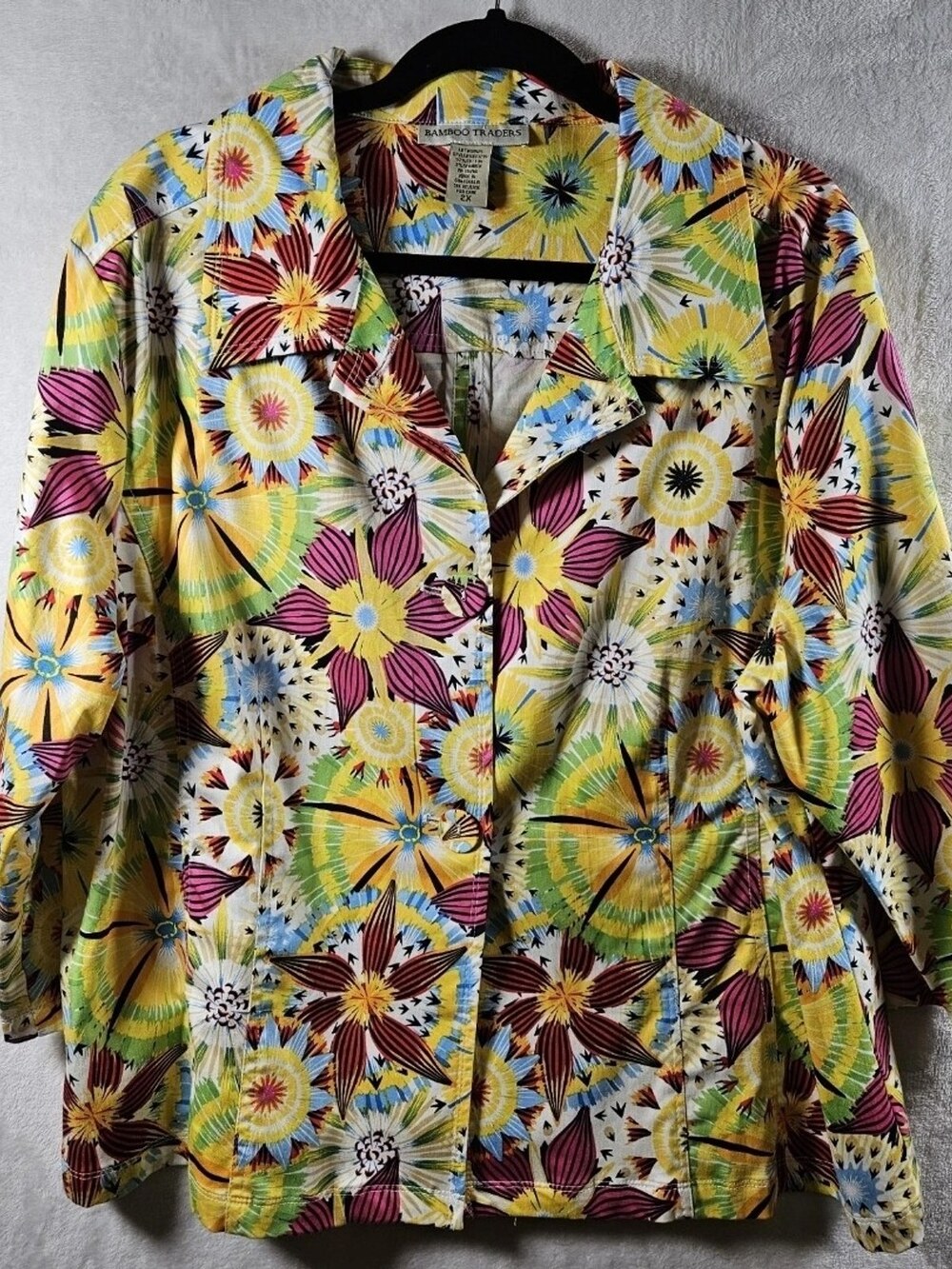 Bamboo Traders Blazer Jacket Multicolor Floral Print 97% Cotton Women's Size 2X
